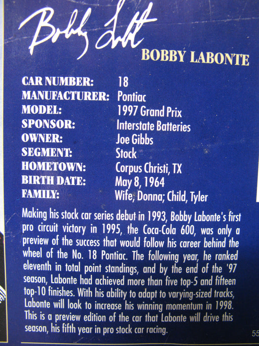 Winner's Circle Bobby Labonte Preview 1998 Stock Car Series 1/24 Scale