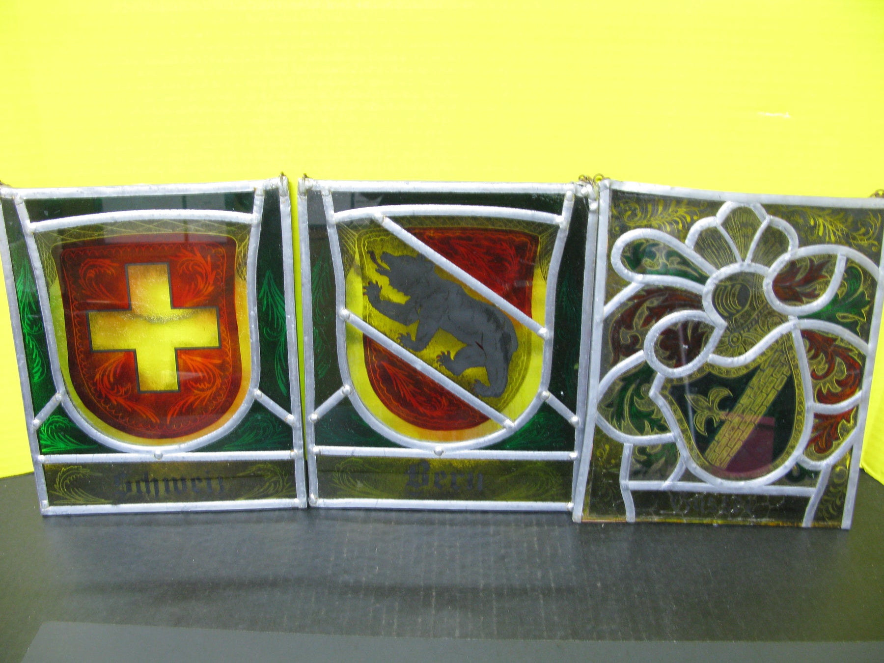 Lot of 3 Stained Glass Art Hangings