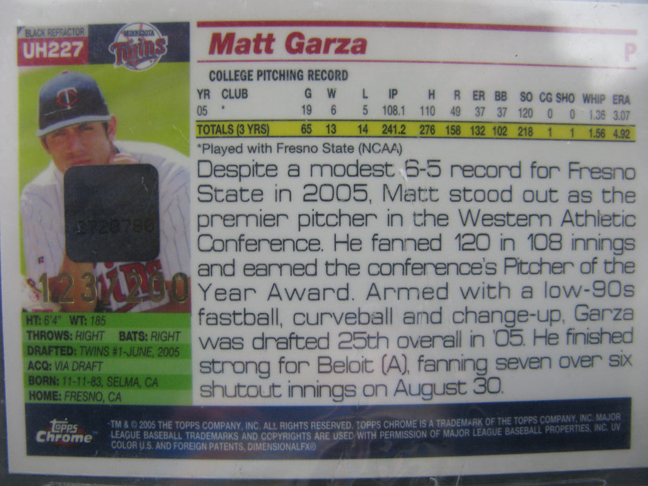 Rookie Card Matt Garza 2005 Topps Update Chrome