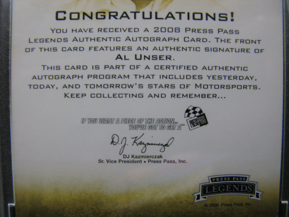 2008 Press Pass Legends Authentic Autograph Card- Al Unser
