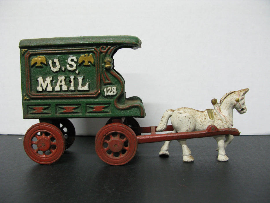 Vintage Heavy Cast Iron US Mail 128 Wagon/Carriage With Horse and Driver