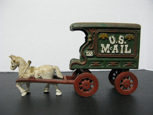 Vintage Heavy Cast Iron US Mail 128 Wagon/Carriage With Horse and Driver