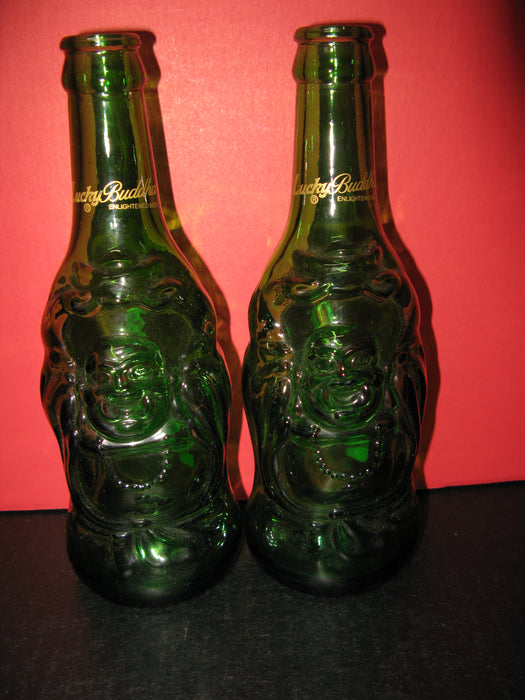 2 Glass "Lucky Buddah" Bottles