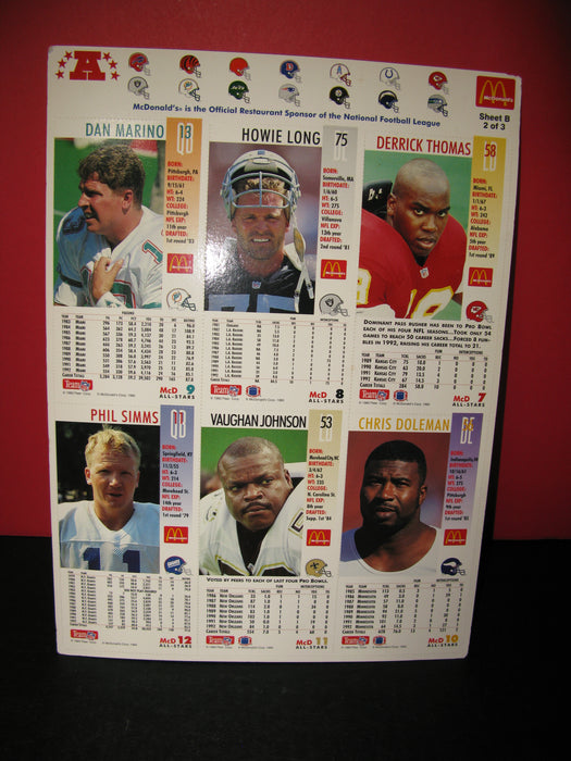 3 Sheets of NFL 1993 GameDay Collector Cards