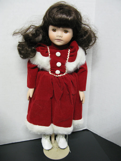 Porcelain Doll with Red Dress and Ice Skates
