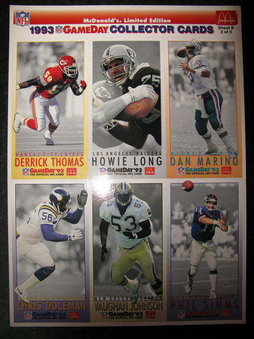 1993 gameday collector cards mcdonald's limited edition McDonald's1993 NFL Card Sheets!I'm Lovin' It! McDonald's Limited Edition 1993 NFL