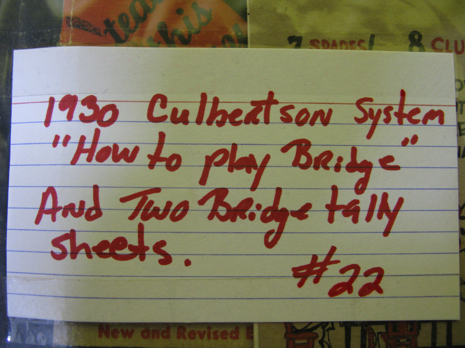 1930 Culbertson System "How to Play Bridge" and Two Bridge Tally Sheets