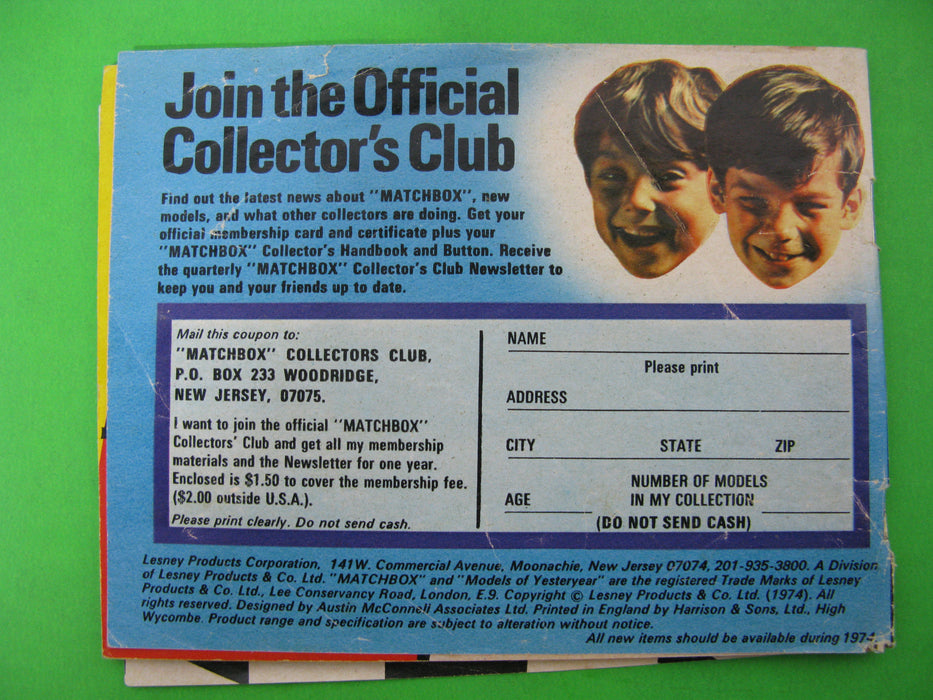 Matchbox Collectors Catalog 1974 USA Edition