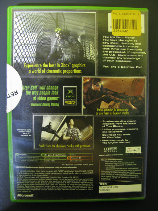 Xbox Splinter Cell Stealth Action Redefined