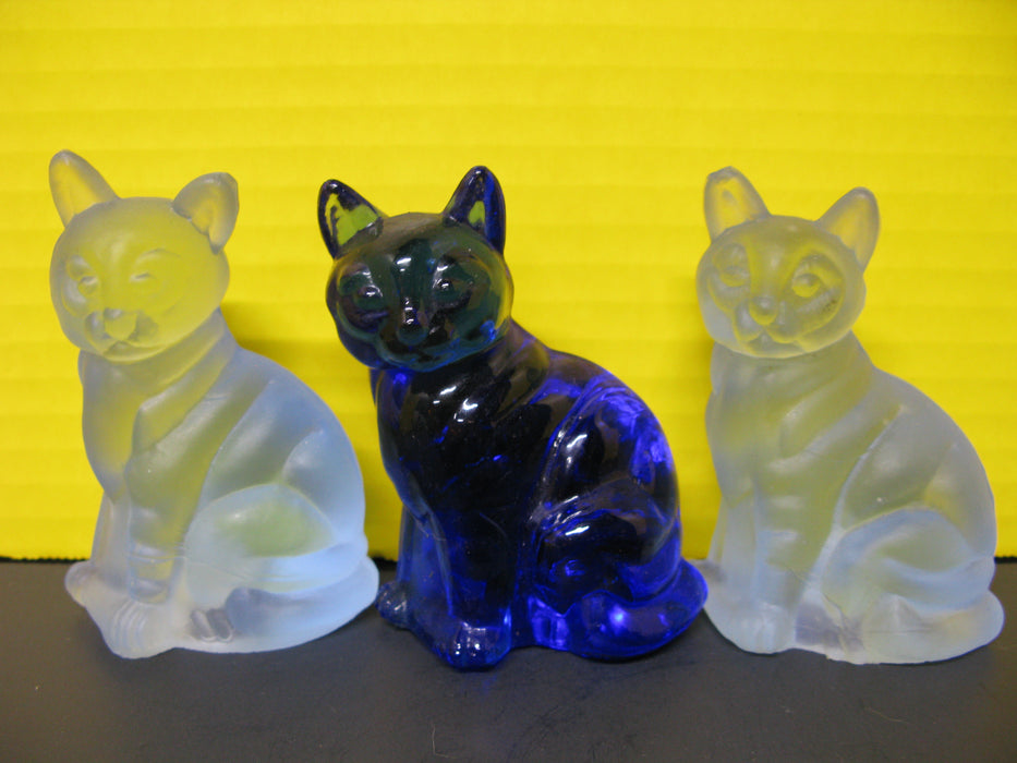 3 Blue Cats and Glass Art Piece