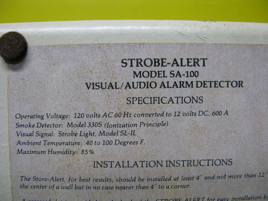 Antique Strobe-Alert Model SA-100 Visual/Audio Alarm Detector