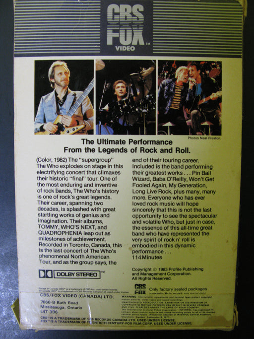 The Who Rocks America 1982 American Tour VHS